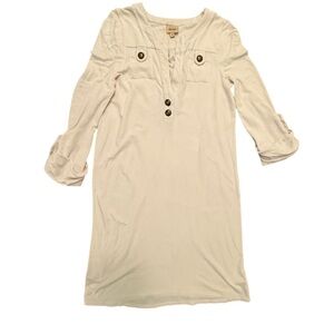 Ella Moss Cream Long Sleeve Jersey Knee length Dress Size Small